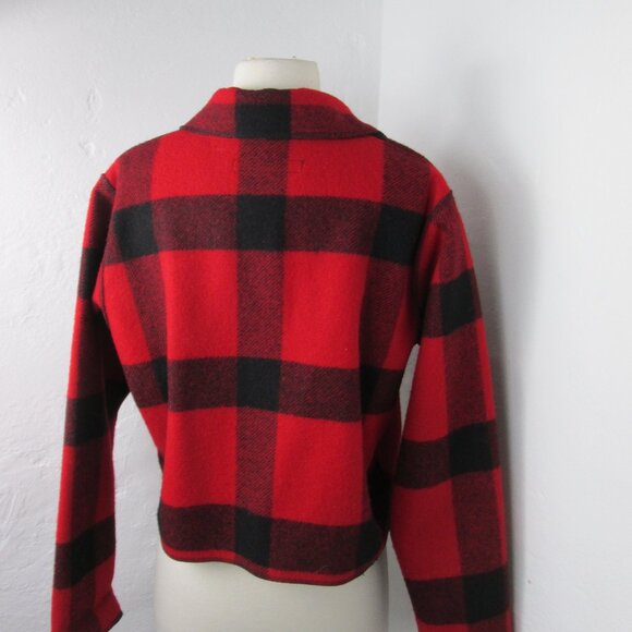 Vintage Cameleon 100% Wool Shrug Crop Jacket Red Buffalo Check 90s - Picture 4 of 7